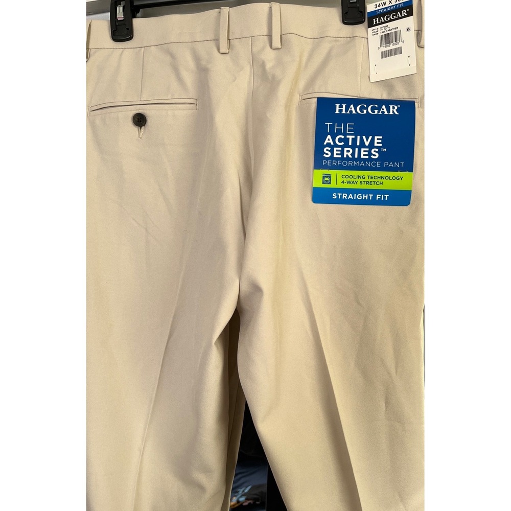 Haggar The Active Series Performance Pants Mens 34x30 Putty Straight Fit HD70268